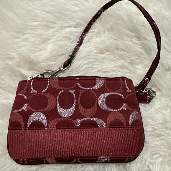Coach signature Jacquard wine Red Designer Wristlet - Picture 1 of 16